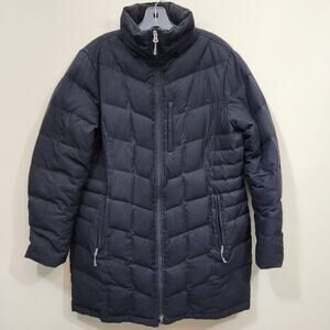Lands' End black woman's down puffer winter coat mid thigh length size large